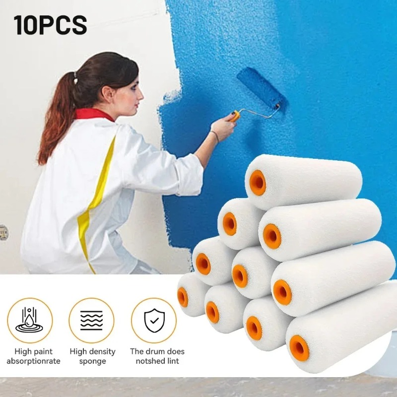 Miniature Painting Set - 10 個 100 ミリメートルミニ白耐久性のあるフォームペイントローラースリーブ絵画装飾スポンジローラーアートセット絵画用品