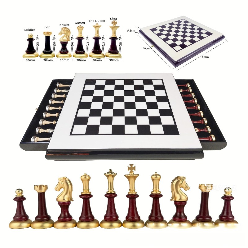 高光沢ピアノ仕上げ木製チェスセット、収納引き出し付き、無垢材 - Chess Set Wooden のレビューと価格
