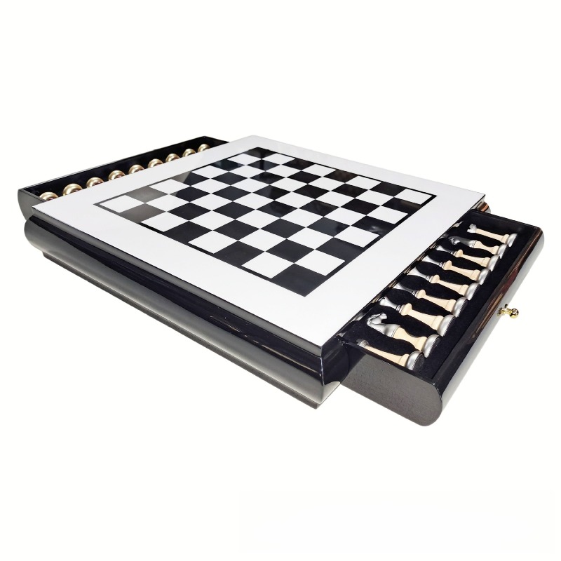高光沢ピアノ仕上げ木製チェスセット、収納引き出し付き、無垢材 - Chess Set Wooden のレビューと価格