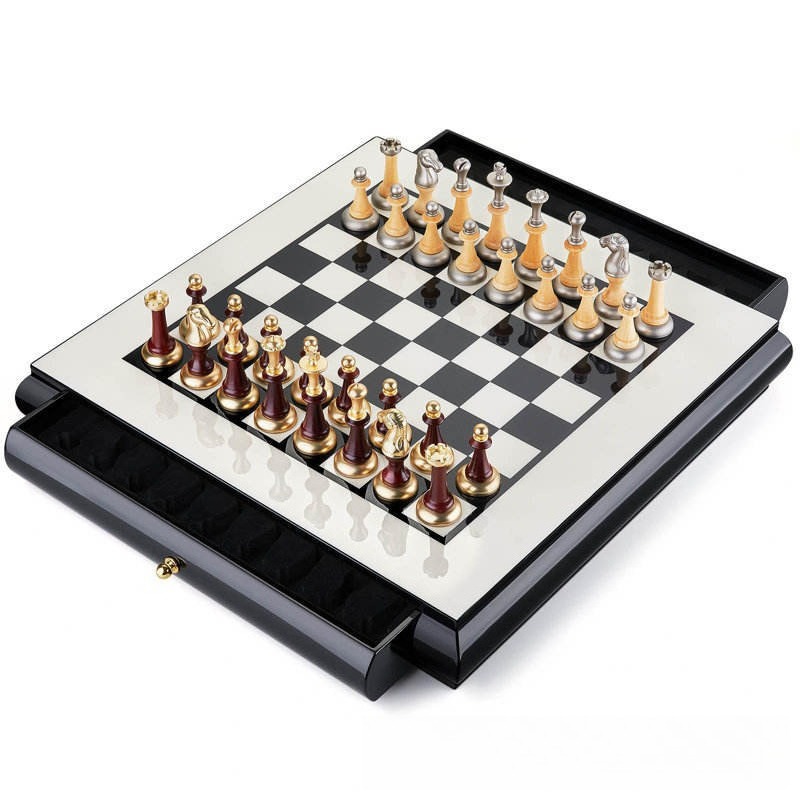 高光沢ピアノ仕上げ木製チェスセット、収納引き出し付き、無垢材 - Chess Set Wooden のレビューと価格