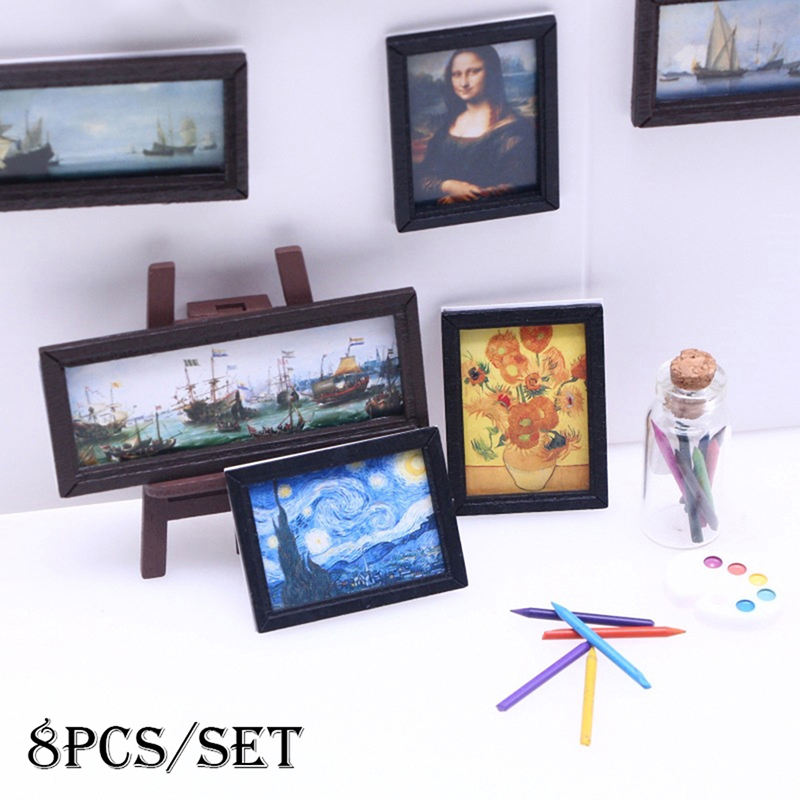 8 ピース/セット 1:12 ドールハウスミニチュアヴィンテ - Miniature Painting Set のレビューと価格